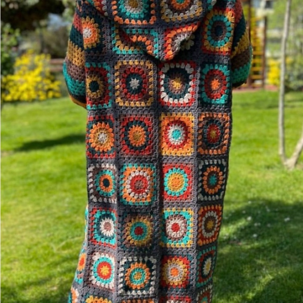 Colorful Crochet Hooded Cardigan